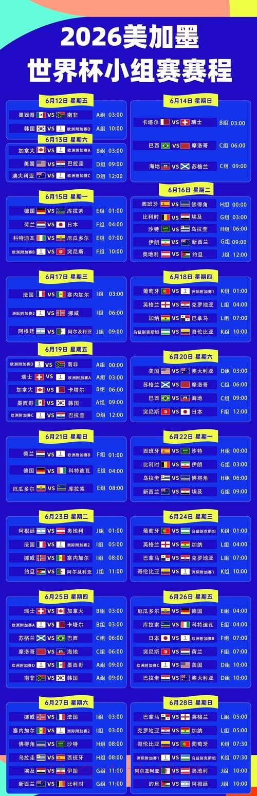 2026美加墨世界杯完整赛程一览 2026美加墨世界杯完整赛程一览